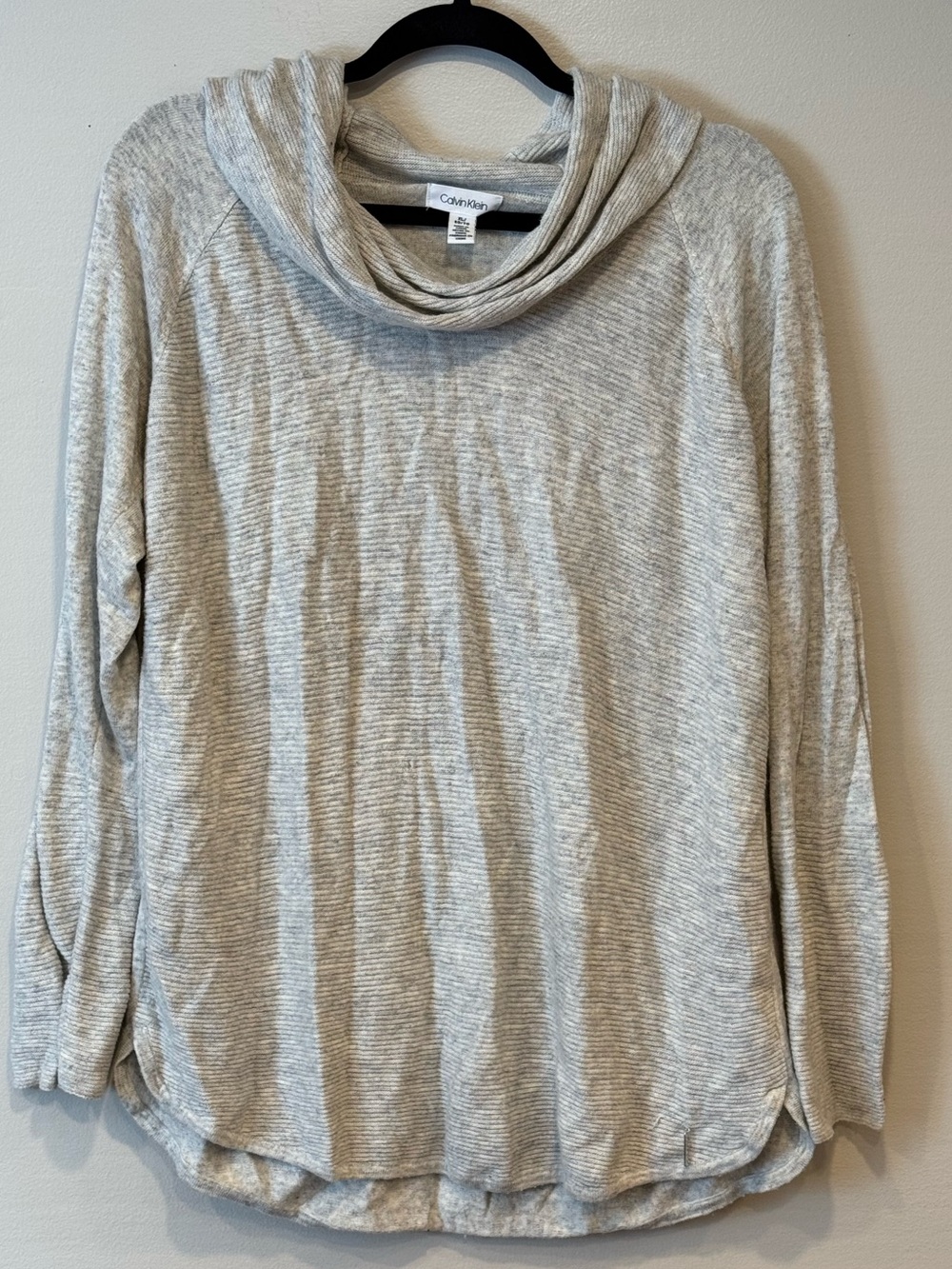 Calvin Klein Women's Light Gray Cowl Neck Pullover Sweater Curved Hem Size XL